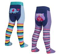 Babies 2 Pack Cotton Rich Novelty Tights ~ Unicorns, Owl, Elephant (0-6 Months, 1 Pair Owl & 1 Pair Elephant)