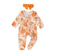 Babies Boy Halloween Outfit Spider Embroidered Bow Tie Pumpkin Dinosaur Prints My First Outfits Long Sleeve Hoodie Bat Skeleton Costumes for Unisex Baby 0-24 Months Infant Orange