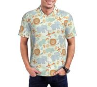 Babies Hand Draw Animals Print Men's Shirts Short Sleeve Classic Button Golf Shirt Moisture Wicking Tees