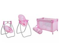 Babies to Love Doll Accessories Set, Pink Polka Dot Foldable High Chair and Carrier, Metal Frame