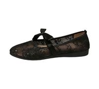 Babies Women Comfortable Lace Embroidered Ballet Flats Comfort Chic Flat Tie Strap Low Open Round Toe Shoes | Romantic Retro Style for City and Daily, 01 Black, 4 UK