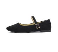Babies Women Suede Retro Pointed Toe French Style Ballerinas Women Comfortable Thin Buckle Strap Low Cut Flat Soft Shoes Comfort Chic for City Office Daily, 01 Black, 6 UK