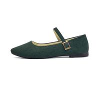 Babies Women Suede Retro Pointed Toe French Style Ballerinas Women Comfortable Thin Buckle Strap Low Cut Flat Soft Shoes Comfort Chic for City Office Daily, 01 Green, 4 UK