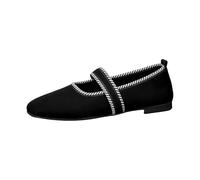 Babies Women's Ballerinas Comfortable Shoes Comfortable Chic Square Toe Strap Simple Opening Low Upper Suede Retro Flat Sole Clean Line for Dance, Leisure, Daily, 01 Black, 8 UK
