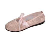 Babies Women's Comfortable Lace Embroidered Ballet Shoes Comfort Chic Flat Strap with Ribbon Tie Low Open Round Toe Romantic Retro Style for City and Daily Use, 01 Pink, 9.5 UK