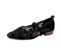 Babies Women's Comfortable Lace Mesh Breathable Shoes Comfort Chic Flat Embossed Flowers Strap On The Neck Square Toe Low Collar Romantic Style Daily, 01 Black, 6 UK