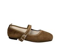 Babies Women's Comfortable Suede Retro Shoes Comfort Chic Flat Square Toe Strap Buckle Low Opening Small Heel Suede Ballerina Shoes for Office Daily Outing, 01 Brown, 4 UK