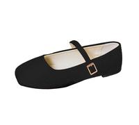 Babies Women's Suede Round Toe Ballerinas Comfortable Shoes Comfortable Chic Flat Strap Thin Buckle Low Cut Soft Sole Minimalist for City Office Daily Spring Summer, 01 Black, 4 UK