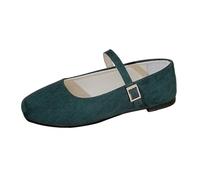 Babies Women's Suede Round Toe Ballerinas Comfortable Shoes Comfortable Chic Flat Strap Thin Buckle Low Cut Soft Sole Minimalist for City Office Daily Spring Summer, 01 Green1, 9.5 UK