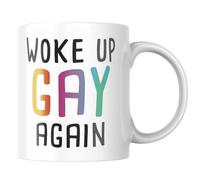 Babimarkeebei Woke Up Gay Again Funny Coffee Mug 11oz, LGBTQ Pride Sarcastic Mug Novelty Gift for Friends, Coworkers, Christmas Birthday Gifts