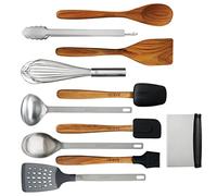 Babish 11 Piece Essential Teak Wood, Silicone, and Stainless Steel Tool Set