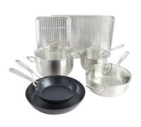 Babish 12-Piece Mixed Material (Stainless Steel, Carbon Steel, & Aluminum) Cookware Set W/Baking Sheets