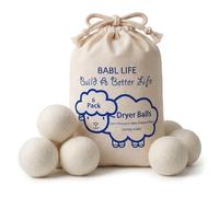BABL LIFE Wool Dryer Balls 6 Pack, 100% New Zealand Wool, Reusable Dryer Balls for Laundry, Natural Fabric Softener, Helps Reduce Drying Time, Wrinkles & Static Cling, 2.6 Inch
