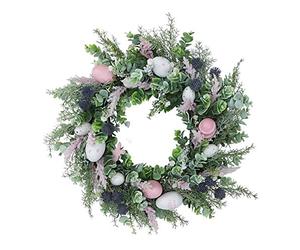 Babody 50CM Easter Wreath, Seasonal Wreath with Multi Colored Pastel Eggs, Farmhouse Wreath for Front Door Wall Decor Spring Summer Festival Ornaments