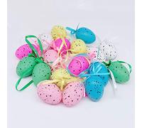 Babody Easter Eggs Ornament, 18PCS Colorful Easter Eggs Plastic Eggs Decorative Hanging Eggs Ornaments for Easter Egg Tree Decor