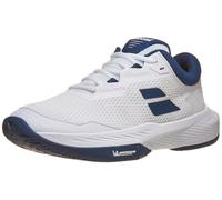 Babolat Men's, SFX 4 AC M Tennis Shoes, Size 12, White/Dark Blue, Superior Comfort, Wide Fit, Optimal Support, Extra Cush Technology, Lightweight and Ventilated Upper, Thick Ortholite Sole, 13 UK