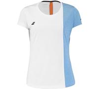 Babolat, Play Cap T-Shirt for Girls, 8-10 Years, White/Blue, Elastic Material, V-Neck, Short Sleeves, Ideal for Training and Competition, Suitable for Individual Players and Teams