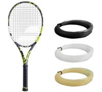 Babolat Pure Aero + Tennis Racket - Threaded with Babolat Syn 16g Medium Tension White Gut (4 1/8" Socket)