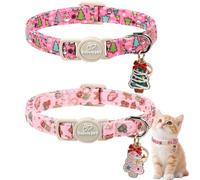Babole Pet 2 Pack Christmas Cat Collars - Breakaway Cat Collar with Bell, Pink and Green Christmas Tree Pendant, Winter Adjustable Kitten Collars for Girl Boy Cats, Cozy Christmas