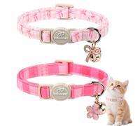 Babole Pet 2 Pack Pink Cat Collars - Spring Summer Breakaway Cat Collar with Bell, Bow and Flower Pendant, Adjustable Kitten Collars for Girl Cats, Cute Pink Plaid &Bow