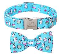 Babole Pet Dog Collar Easter Gift with Bow Tie, Rabbit Egg Male Dog Collar with Safety Metal Buckle Adjustable Puppy Collars for Small Medium Large Boy & Girl Dog,XL-Neck 16"-26"
