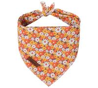 Babole Pet Fall Daisy Dog Bandana, Autumn Floral Pet Bandana with Orange Daisy Print - Soft Cotton Tie-On Triangle Scarf for Medium Large Dogs, Harvest Season Dog Accessories L