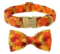 Babole Pet Fall Dog Collars for Medium Dog with Bow Tie,Halloween Maple Leaf Dog Collar with Safety Metal Buckle Adjustable Puppy Collars for Small Large Dog,Boy&Girl&male&Female Dog Gift,M-13.5"-22"