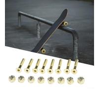 babominimer 16Pcs Skateboard Hardware Kit with Screws and Nuts, Medium Carbon Steel Risers and Mounting Bolts for Longboard and Four-Wheeled Skateboard Assembly, Anti-Rust(Gold M5×28mm)