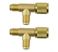 babominimer 2 Pcs Quick Coupler Access Tee 1/4 in SAE Valves Core Adapter Brass Connector for R22 R12 R134 AC Systems with Female FFL and Male MFL Threads