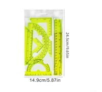 babominimer 6PCS Transparent Plastic Ruler and Protractor Geometry Set with 45° and 60° Triangle Rulers, Dual-Sided Angular Measurement, Inch and Centimeter Markings, HOL(Yellow)