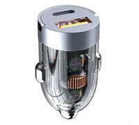 babominimer Car Charger Adapter 120W Dual Port Fast Charging with USB and PD Interface for Most Cars, Mini Transparent Design with Zinc Alloy Build(B)