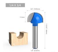 babominimer Carbide Core Box Router Bit 1/4 Inch (6.35mm) Shank Round Bottom Milling Cutter Double Flute Woodworking Tool for for Engraving and Mortising in Hardwood,(19.05mm)
