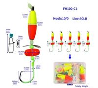 babominimer Fishing Rigs with Float Rattler Beads and Snaps, High-Visibility Reflective Circle Hooks in Sizes 6/0 8/0 10/0, Versatile Bank Fishing Tackle for(red yellow 10/0)