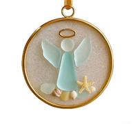 babominimer Handcrafted Coastal Sea Glass Nativity Christmas Ornament with Shells and Starfish, Jesus Birth Scene Beach Theme Holiday Decor for Tree, Blue Acrylic 8cm(A)