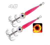 babominimer Luminous Squid Jig Hooks 2Pcs LED Glow in Dark Fishing Lures for Squid Cuttlefish Octopus Night Sea Fishing with Reflective Beads ABS Material 9.5cm 4# and(4# Pink)