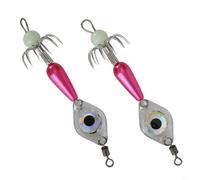 babominimer Luminous Squid Jig Hooks 2Pcs LED Glow in Dark Fishing Lures for Squid Cuttlefish Octopus Night Sea Fishing with Reflective Beads ABS Material 9.5cm 4# and(5# Pink)