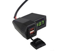 babominimer Motorcycle Dual USB Charger with Voltmeter Display, Waterproof IP54 Handlebar Mount Power Socket, Quick Install ABS Material for 22-25mm for Bars, Compatible with(Green)