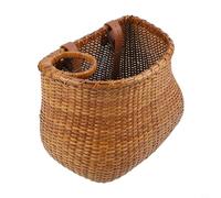 babominimer Rattan Basket with Leather Buckle and Built-in Cup Holder, Large Capacity Wicker Basket for Front Handlebar, Dark Brown or Coffee Color, Stylish(Coffee color)
