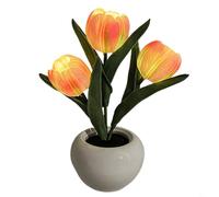 babominimer Simulated Tulip Night Light with Ceramic Base, USB Rechargeable LED Table Lamp, Realistic PU Flower Decor for Living Room Bedroom Office Desk, Soft Glow(Pink)