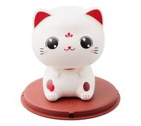 babominimer Solar Powered Bobblehead Lucky Cat Ornament with Automatic Nodding Head, Cute White Japanese Maneki Neko Figurine for for Car Dashboard, Home, Office or Shop(A)