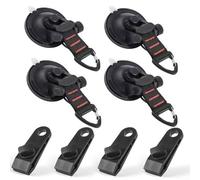 babominimer Suction Cup Hooks Set with Pulley Lock or Clip, Heavy Duty Plastic and Nylon Webbing Tie Down Anchors for Car Camping Essentials, Secure Awning Attachment and(Clip 4 piece set)