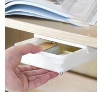 babominimer Under Desk Drawer Storage Box with Punch- Installation, Invisible Compartment Desk Organiser for Concealed Office Supplies Storage, Robust ABS Material,(Small)