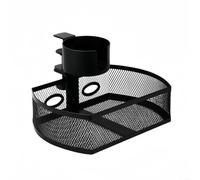 babominimer Under Desk Organizer with Rotating Drawer and Built-in Cup Holder, Aluminium Alloy and Metal Mesh Storage Tray Fits 95mm Cups, Space-Saving Table Management(B)