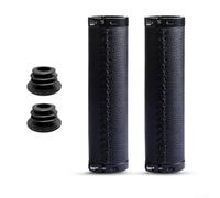babominimer Vintage Cowhide Handlebar Grips, PU Leather Lock-On Handle Grips with Aluminum Alloy Rings, Anti-Skid Design Compatible with for Road, Mountain, Fixed-Gear,(black)