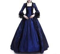 babominimer Women's Vintage Medieval Swing Evening Formal,Gothic Style Womens Ball Gown Dress,Elegant Gothic Lace Skirt Corset Ball Gowns Gothic Rave Clothing Bell Sleeve Costume(M Dark Blue)