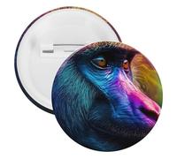 Baboon Colorful Monkey Unisex Novelty Brooches & Pins Round Tinplate Lapel Badge for Clothing Shawl Hat