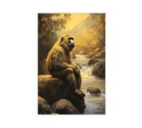 Baboon Sitting by The Stream Poster Canvas Poster Wall Art Decor Print Picture Paintings for Living Room Bedroom Decoration 20x30inch(50x75cm)