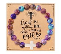 BABORI Christian Religious Gifts for Women Inspirational Prayer Jesus Catholic Easter Baptism Communion Bible Verse Bracelet for Mother Daughter, 5 UK, Stone, no gemstone