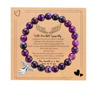 BABORI Sympathy Gifts for Loss of Loved one Memorial Healing Remembrance Condolence Grief Present for Women Pink Beads Bracelet With Angel Wings, 5 UK, Stone, no gemstone
