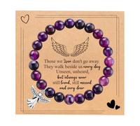 BABORI Sympathy Gifts for Loss of Loved one Memorial Healing Remembrance Condolence Grief Present for Women Pink Beads Bracelet With Angel Wings, 5 UK, Stone, no gemstone